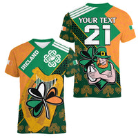 Custom Ireland Rugby Women V Neck T Shirt Go Irish Shamrock World Cup - Wonder Print Shop