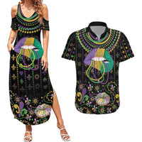 Mardi Gras Lips Queen Beads Couples Matching Summer Maxi Dress and Hawaiian Shirt