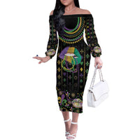Mardi Gras Lips Queen Beads Family Matching Off The Shoulder Long Sleeve Dress and Hawaiian Shirt
