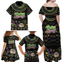 Mardi Gras Lips Queen Beads Family Matching Off Shoulder Maxi Dress and Hawaiian Shirt LT9 - Wonder Print Shop