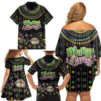 Mardi Gras Lips Queen Beads Family Matching Off Shoulder Short Dress and Hawaiian Shirt LT9 - Wonder Print Shop