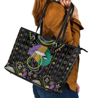 Mardi Gras Lips Queen Beads Leather Tote Bag