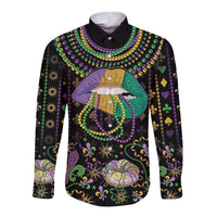 Mardi Gras Lips Queen Beads Long Sleeve Button Shirt