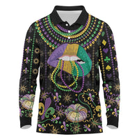Mardi Gras Lips Queen Beads Long Sleeve Polo Shirt - Wonder Print Shop