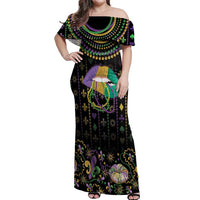 Mardi Gras Lips Queen Beads Off Shoulder Maxi Dress - Wonder Print Shop