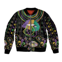 Mardi Gras Lips Queen Beads Sleeve Zip Bomber Jacket - Wonder Print Shop