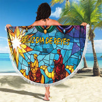 Epiphany Three Kings Day Beach Blanket Stained Glass Window Style
