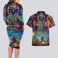 Epiphany Three Kings Day Couples Matching Long Sleeve Bodycon Dress and Hawaiian Shirt Stained Glass Window Style