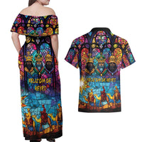 Epiphany Three Kings Day Couples Matching Off Shoulder Maxi Dress and Hawaiian Shirt Stained Glass Window Style