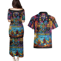 Epiphany Three Kings Day Couples Matching Puletasi and Hawaiian Shirt Stained Glass Window Style