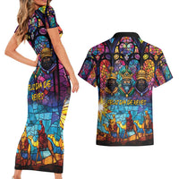 Epiphany Three Kings Day Couples Matching Short Sleeve Bodycon Dress and Hawaiian Shirt Stained Glass Window Style