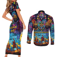 Epiphany Three Kings Day Couples Matching Short Sleeve Bodycon Dress and Long Sleeve Button Shirt Stained Glass Window Style