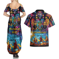 Epiphany Three Kings Day Couples Matching Summer Maxi Dress and Hawaiian Shirt Stained Glass Window Style
