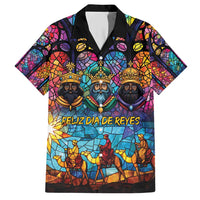 Epiphany Three Kings Day Family Matching Short Sleeve Bodycon Dress and Hawaiian Shirt Stained Glass Window Style - Wonder Print Shop