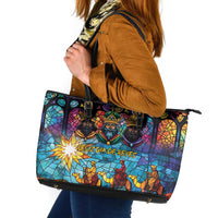Epiphany Three Kings Day Leather Tote Bag Stained Glass Window Style