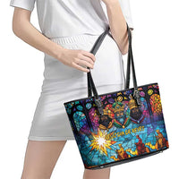 Epiphany Three Kings Day Leather Tote Bag Stained Glass Window Style