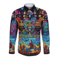 Epiphany Three Kings Day Long Sleeve Button Shirt Stained Glass Window Style