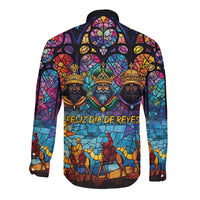 Epiphany Three Kings Day Long Sleeve Button Shirt Stained Glass Window Style