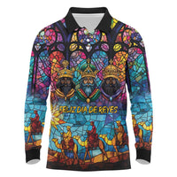 Epiphany Three Kings Day Long Sleeve Polo Shirt Stained Glass Window Style - Wonder Print Shop