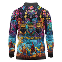 Epiphany Three Kings Day Long Sleeve Polo Shirt Stained Glass Window Style - Wonder Print Shop