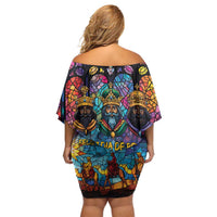 Epiphany Three Kings Day Off Shoulder Short Dress Stained Glass Window Style - Wonder Print Shop