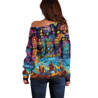 Epiphany Three Kings Day Off Shoulder Sweater Stained Glass Window Style - Wonder Print Shop