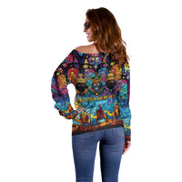 Epiphany Three Kings Day Off Shoulder Sweater Stained Glass Window Style - Wonder Print Shop