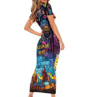 Epiphany Three Kings Day Short Sleeve Bodycon Dress Stained Glass Window Style - Wonder Print Shop