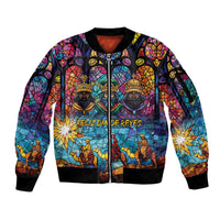 Epiphany Three Kings Day Sleeve Zip Bomber Jacket Stained Glass Window Style - Wonder Print Shop