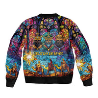 Epiphany Three Kings Day Sleeve Zip Bomber Jacket Stained Glass Window Style - Wonder Print Shop
