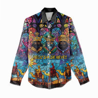 Epiphany Three Kings Day Women Casual Shirt Stained Glass Window Style - Wonder Print Shop