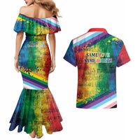 Beautiful Rainbow Lips Kiss Couples Matching Mermaid Dress and Hawaiian Shirt LGBTQ Same Love Same Rights