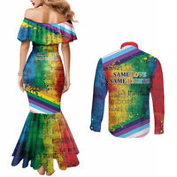 Beautiful Rainbow Lips Kiss Couples Matching Mermaid Dress and Long Sleeve Button Shirt LGBTQ Same Love Same Rights