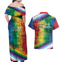 Beautiful Rainbow Lips Kiss Couples Matching Off Shoulder Maxi Dress and Hawaiian Shirt LGBTQ Same Love Same Rights