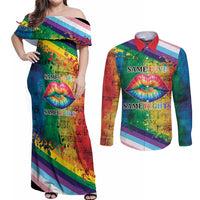 Beautiful Rainbow Lips Kiss Couples Matching Off Shoulder Maxi Dress and Long Sleeve Button Shirt LGBTQ Same Love Same Rights