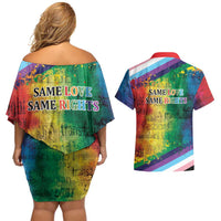 Beautiful Rainbow Lips Kiss Couples Matching Off Shoulder Short Dress and Hawaiian Shirt LGBTQ Same Love Same Rights