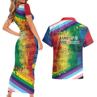 Beautiful Rainbow Lips Kiss Couples Matching Short Sleeve Bodycon Dress and Hawaiian Shirt LGBTQ Same Love Same Rights