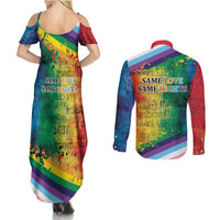 Beautiful Rainbow Lips Kiss Couples Matching Summer Maxi Dress and Long Sleeve Button Shirt LGBTQ Same Love Same Rights