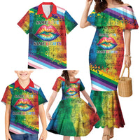 Beautiful Rainbow Lips Kiss Family Matching Mermaid Dress and Hawaiian Shirt LGBTQ Same Love Same Rights