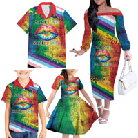 Beautiful Rainbow Lips Kiss Family Matching Off The Shoulder Long Sleeve Dress and Hawaiian Shirt LGBTQ Same Love Same Rights