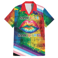 Beautiful Rainbow Lips Kiss Family Matching Off The Shoulder Long Sleeve Dress and Hawaiian Shirt LGBTQ Same Love Same Rights