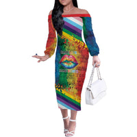 Beautiful Rainbow Lips Kiss Family Matching Off The Shoulder Long Sleeve Dress and Hawaiian Shirt LGBTQ Same Love Same Rights