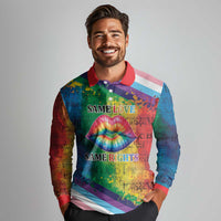 Beautiful Rainbow Lips Kiss Long Sleeve Polo Shirt LGBTQ Same Love Same Rights - Wonder Print Shop