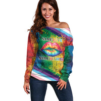 Beautiful Rainbow Lips Kiss Off Shoulder Sweater LGBTQ Same Love Same Rights - Wonder Print Shop