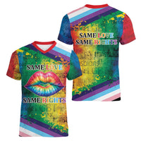 Beautiful Rainbow Lips Kiss Women V-Neck T-Shirt LGBTQ Same Love Same Rights - Wonder Print Shop