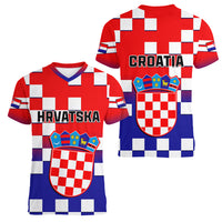 Croatia Women V Neck T Shirt Hrvatska Checkerboard Gradient Style - Wonder Print Shop