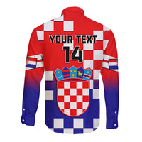 Personalised Croatia Long Sleeve Button Shirt Hrvatska Checkerboard Gradient Style - Wonder Print Shop