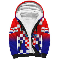 Sherpa lined hoodie with red-to-blue gradient and Croatia checkerboard graphic