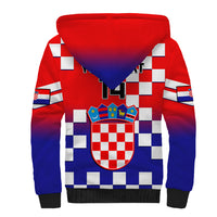 Sherpa hoodie with red-blue gradient and Croatia crest plus checkerboard print