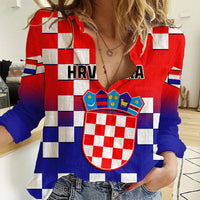 Personalised Croatia Women Casual Shirt Hrvatska Checkerboard Gradient Style - Wonder Print Shop
